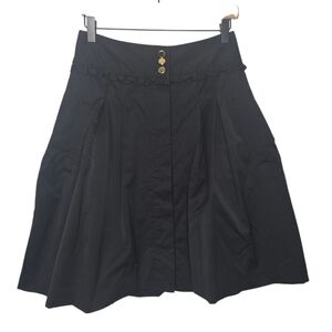 Cynthia Steffe Black Retro Pique Knit Ruffle Trim A Line Skirt Size 6